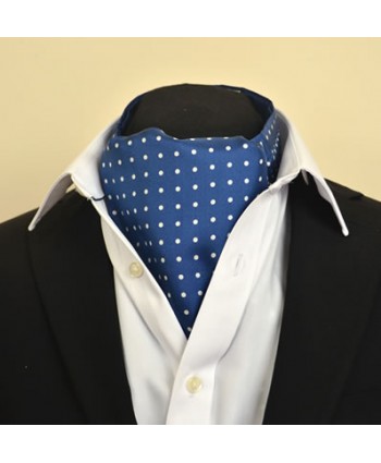 Fine Silk Spotted Cravat with White Spots on Royal Blue 